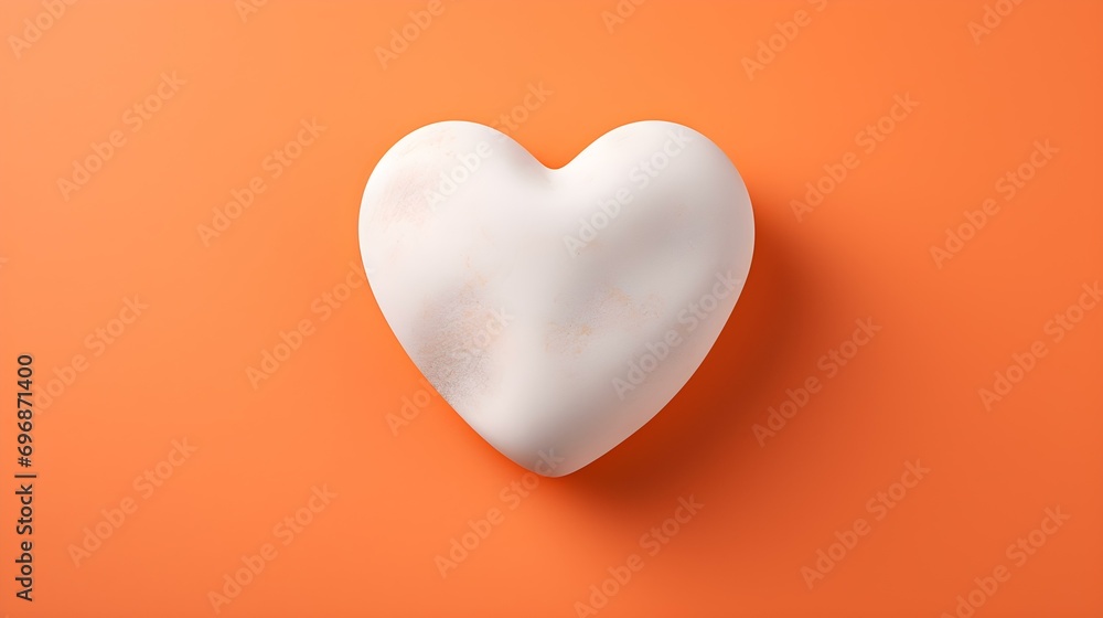 Top View of a White Stone Heart on a orange Background. Romantic Template with Copy Space Top View of a White Stone Heart on a orange Background. Romantic Template with Copy Space