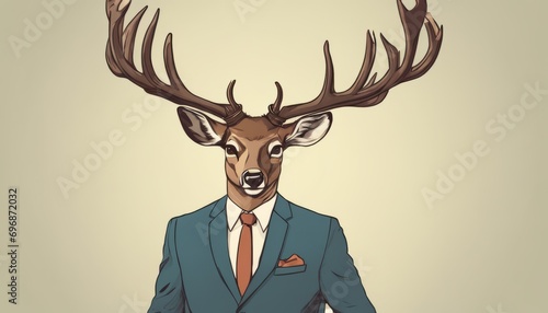 A man in a suit with a deer head on top © vivekFx