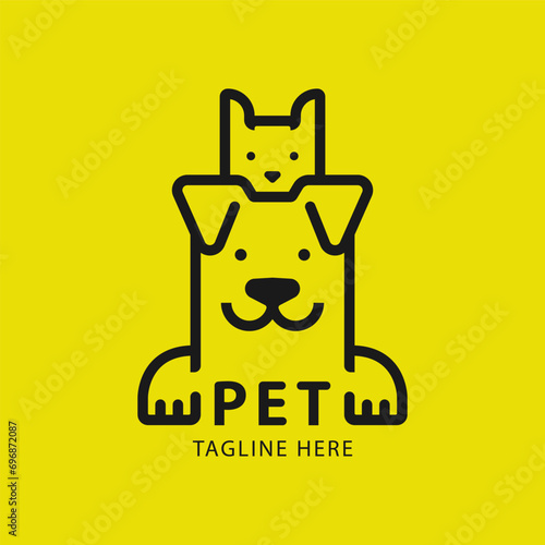 Pet Logo dog cat design vector template Linear style. © lumyaisweet
