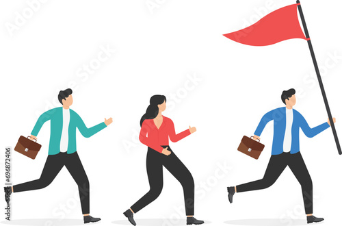 Business leader holding red flag. Concept business illustration. Vector flat

