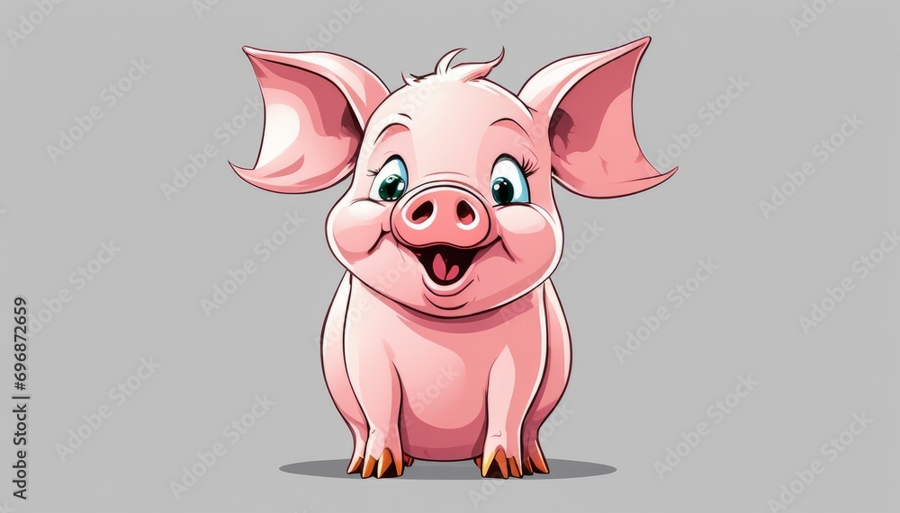 A cartoon pink pig with big ears and a big smile