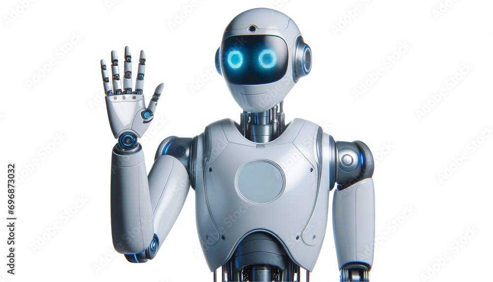 Humanoid Robot Waving Hand on Transparent Background Humanoid Robot Waving Hand on Transparent Background