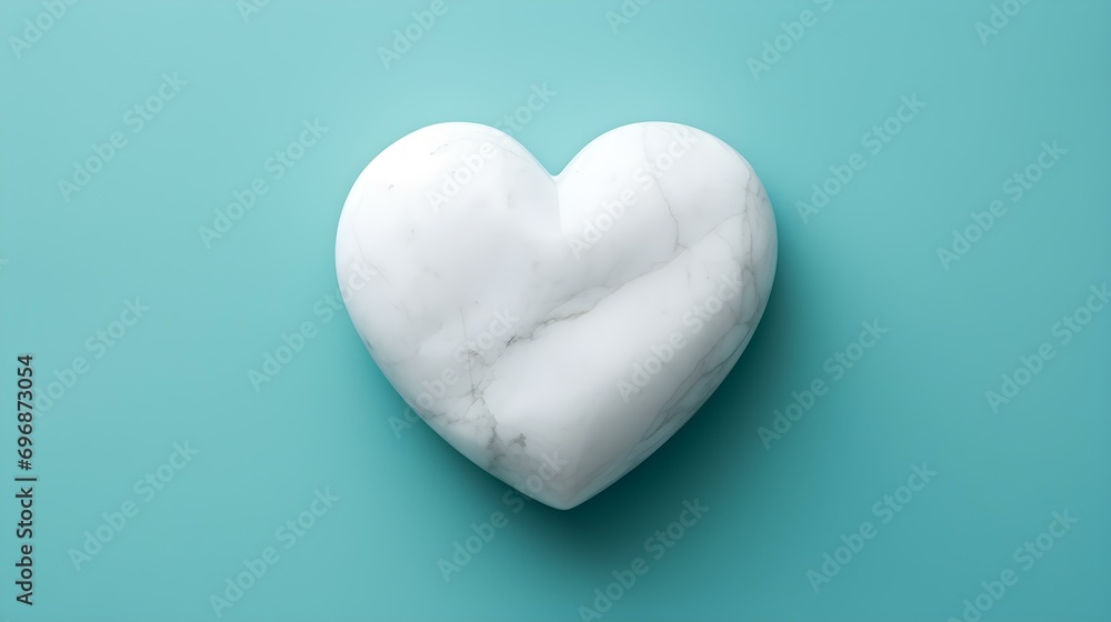 Top View of a White Stone Heart on a turquoise Background. Romantic Template with Copy Space Top View of a White Stone Heart on a turquoise Background. Romantic Template with Copy Space