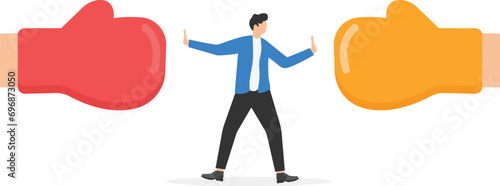 Man stops conflict or stops fighting. Concept business illustration. Vector abstract and character.

