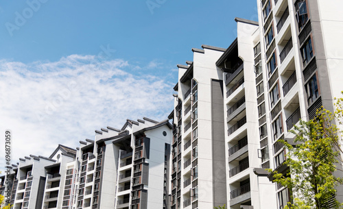 Modern apartment buildings with Chinese style rooftops