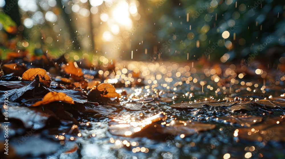 Fototapeta premium Nature's Symphony: Raindrops Serenade. Generative AI