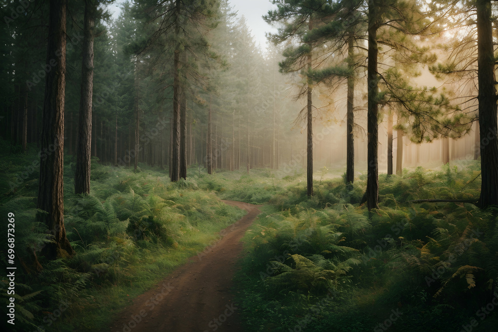 Naklejka premium morning in the forest Generative AI