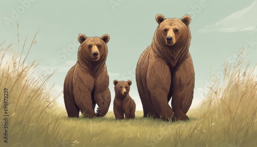 Three bears standing in a field