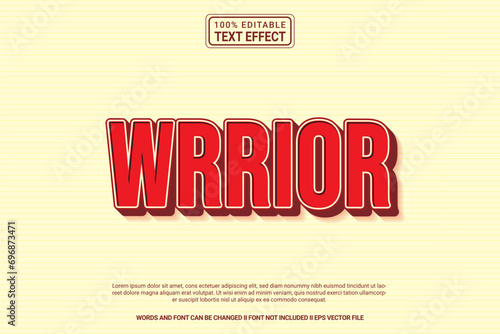 Editable text effect Warrior 3d cartoon template style modern premium vector