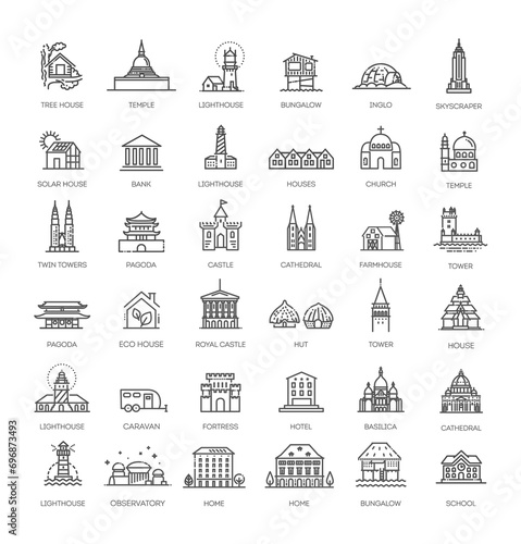 Set of type of houses icons. Vector icons