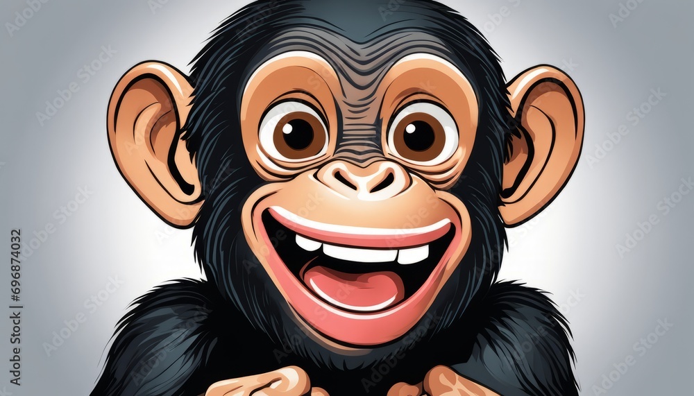 A cartoon chimp with a big smile and red lips