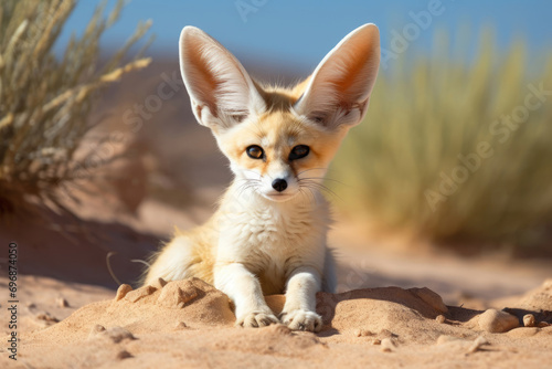 Fennec Fox in its natural habitat  showcasing its distinctive large ears and desert-adapted charm