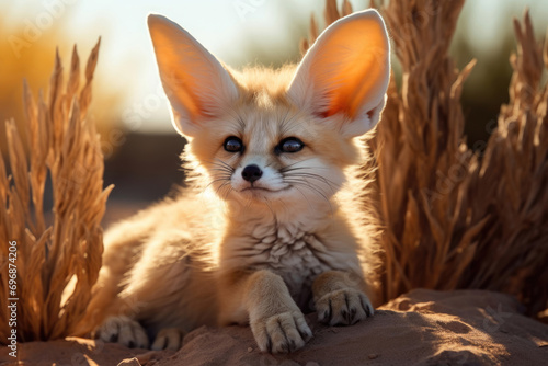 Fennec Fox in its natural habitat  showcasing its distinctive large ears and desert-adapted charm