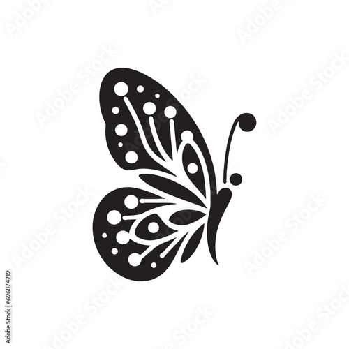 Silhouetted Garden Reverie: Butterfly Silhouette Amongst Blooming Blossoms, Nature's Tapestry Unfurling
