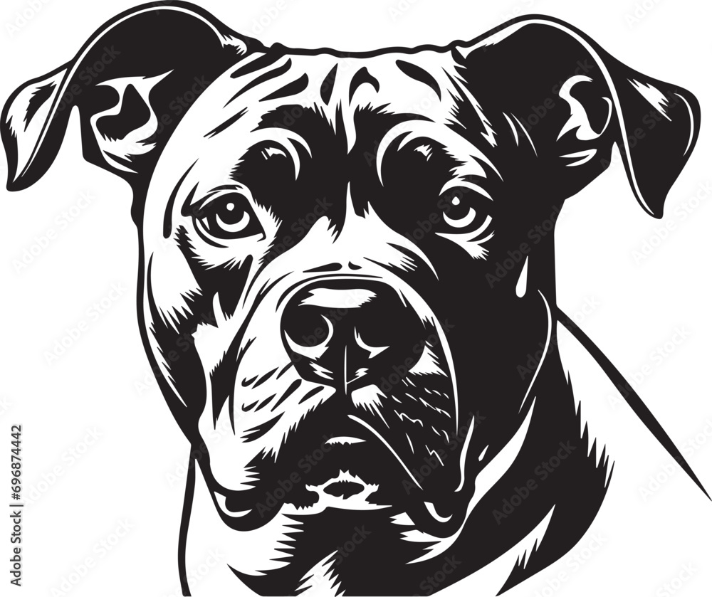 black and white portrait of a pitbull dog