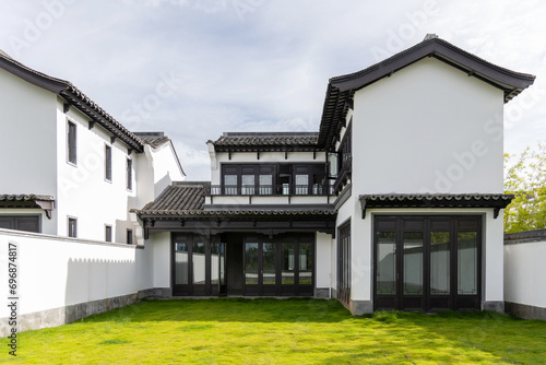 House garden with green lawn © xy