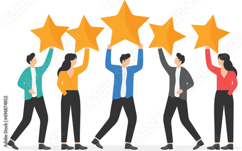 Star rating, Business people are holding stars over their heads. Concept business vector illustration.

