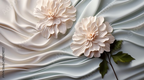 Obraz na płótnie A delicate white flower rests upon a soft white fabric, its pure petals embodying the grace and simplicity of nature w salonie