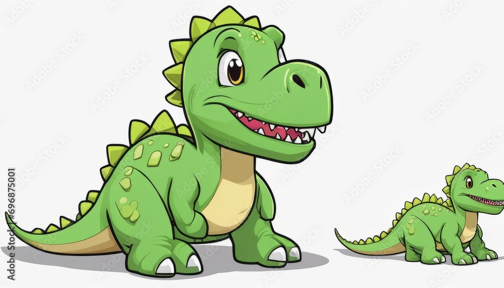 Fototapeta premium A cartoon dinosaur and its baby