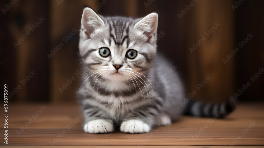 Cute American Shorthair kitten. Generative AI illustration 