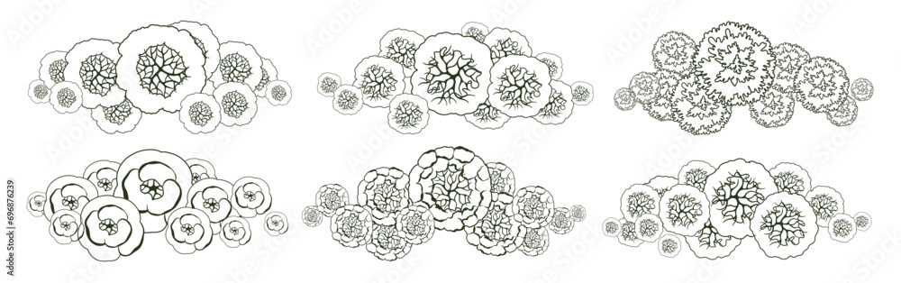 Tree for architectural floor plans. Entourage design. Various trees, bushes, and shrubs, top view for the landscape design plan. Vector illustration. Tree for architectural floor plans. Entourage design. Various trees, bushes, and shrubs, top view for the landscape design plan. Vector illustration.