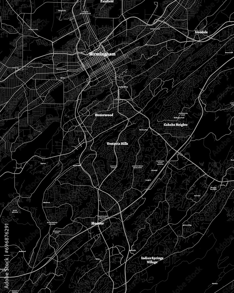 Vestavia Hills Alabama Map, Detailed Dark Map of Vestavia Hills Alabama