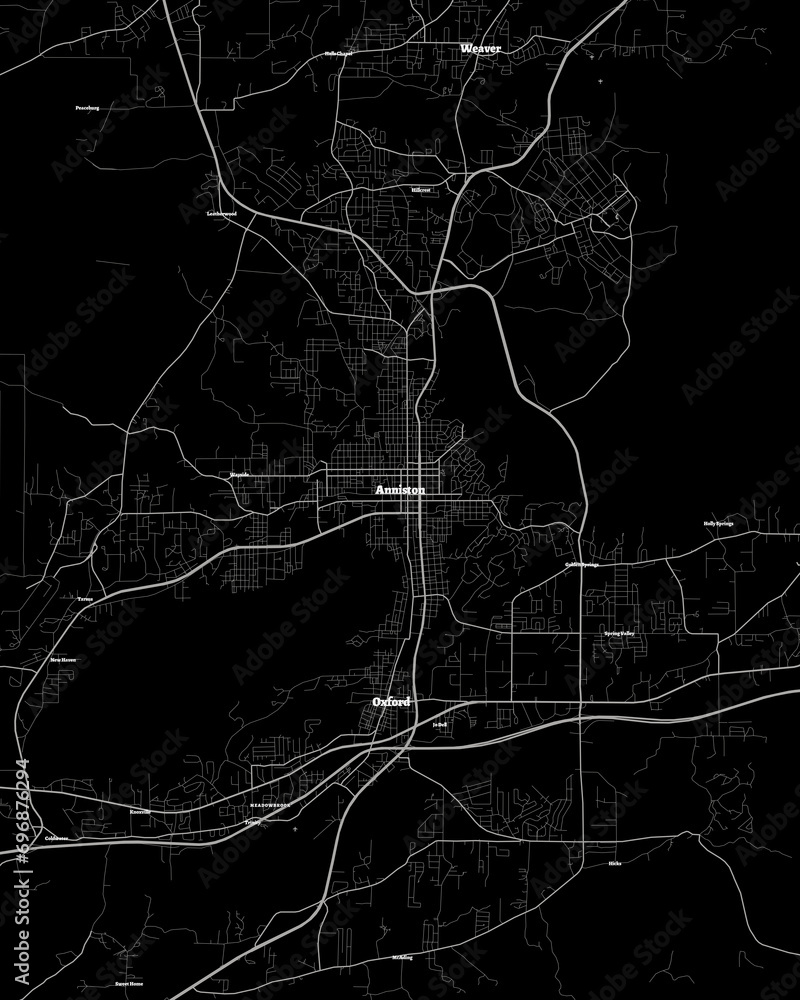 Anniston Alabama Map, Detailed Dark Map of Anniston Alabama