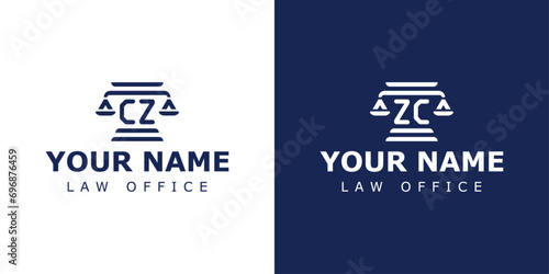 Letter CZ and ZC Legal Logo, suitable for lawyer, legal, or justice with CZ or ZC initials