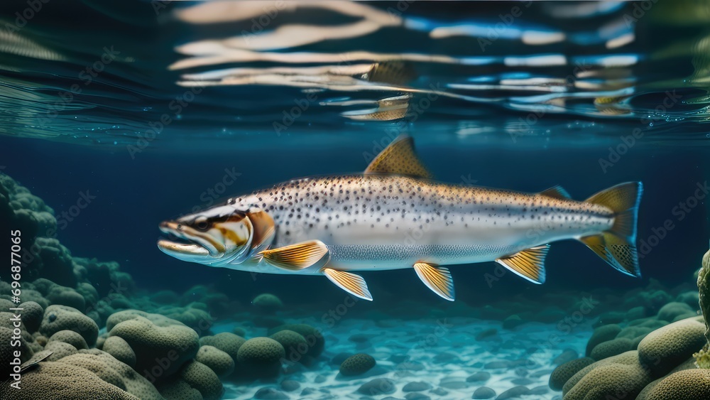 River trout in a crystal clear mountain river River trout in a crystal clear mountain river