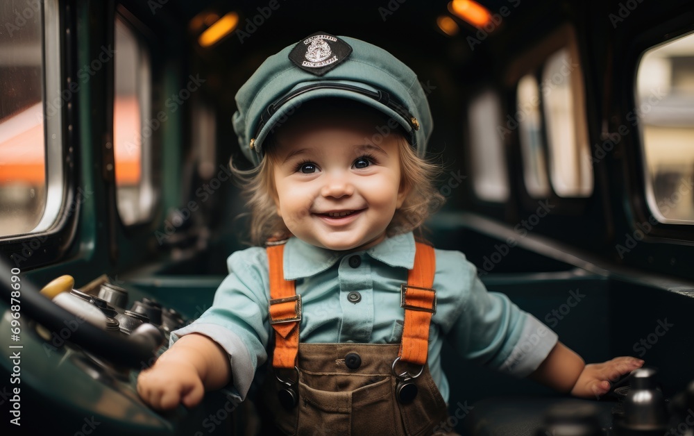 Toddler in Conductor Outfit