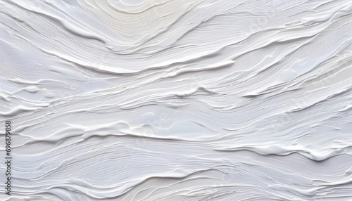 Intense close-up of abstract white art painting texture, highlighting oil brushstroke and palette knife paint on canvas, in a seamless pattern.
