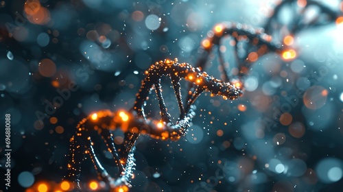 Close-up illustration of DNA helix structure. Science and technology concept