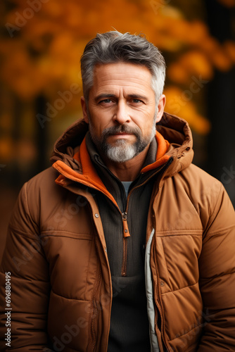 Man with beard and jacket on looking at the camera.