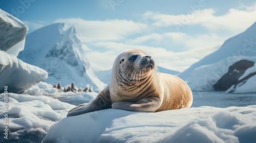 sea lion in the snow  photo