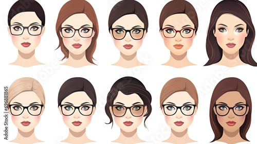 Beautiful different women with glasses, image and health about vision, generative AI