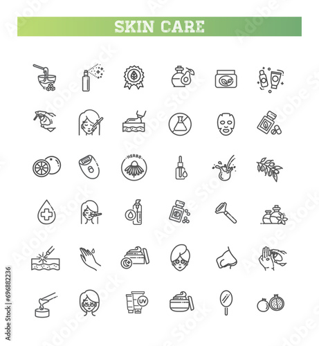 Beauty vector outline icons set. Beauty treatment. Skin care