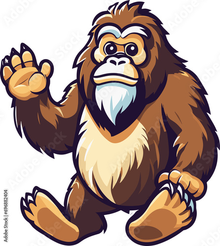big foot cartoon style, cute bigfoot, transperent background.
