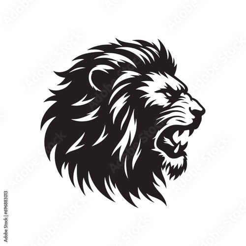The Regal Beauty of a Roaring King: Lion Face Silhouette Featuring Majestic Mane and Intense Eyes in Artistic Black and White 