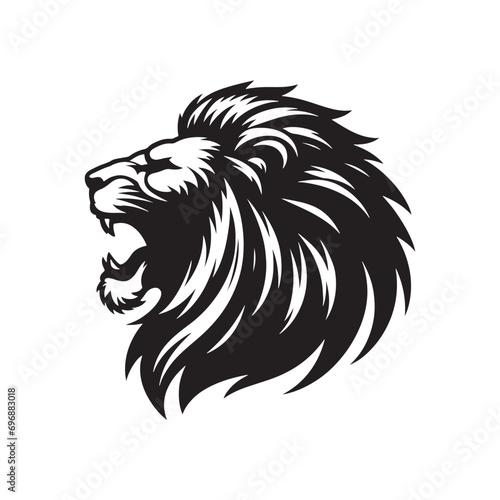 A Captivating Black and White Composition  Lion Face Silhouette Depicting the Regal Power  Majestic Mane  and Fierce Gaze 