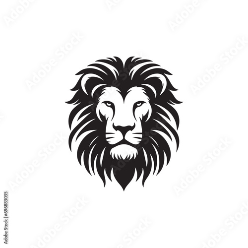 Lion Face Silhouette  Roaring Majesty  Dominant Presence  and Elegant Mane in a Captivating Black and White Wildlife Composition 