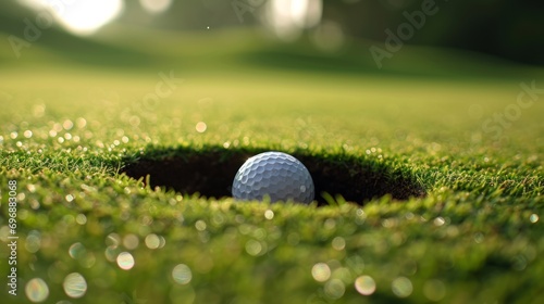 Golf ball is close to the hole. A successful and accurate shot