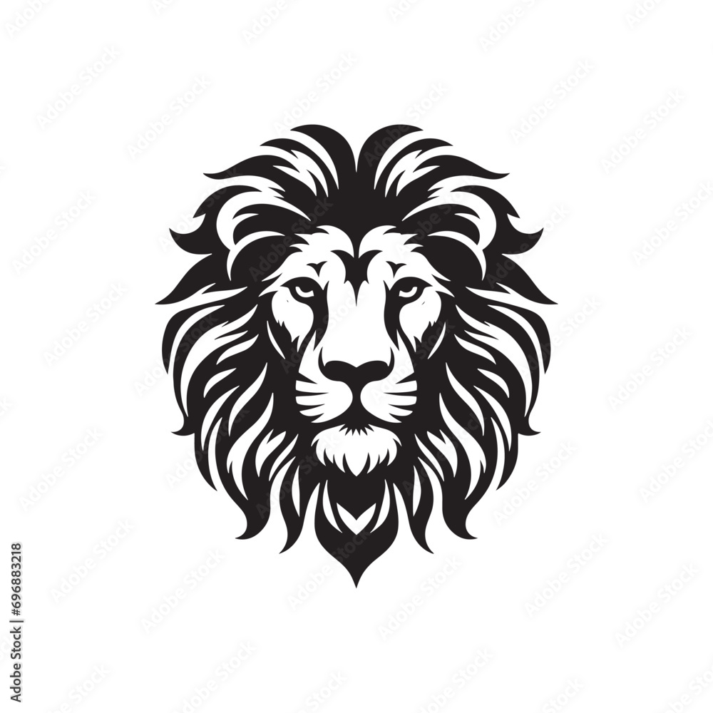 Fototapeta premium Intense Roar and Majestic Mane: Lion Face Silhouette Displaying the Power and Elegance of the King of the Jungle 