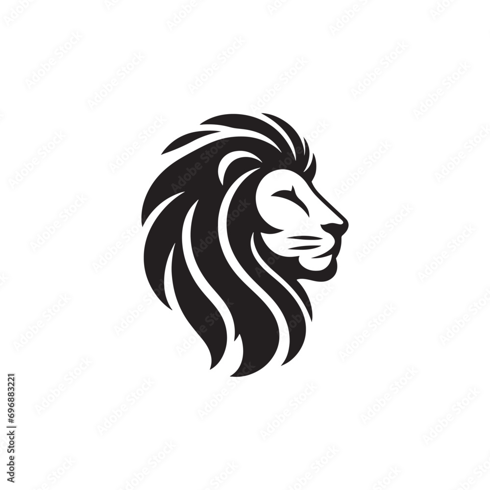 Lion Face Silhouette: A Captivating Image of a Roaring Lion's Face, Its Majestic Mane, and Piercing Eyes in Bold Black and White
