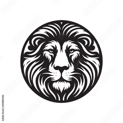 Photography Lion Face Silhouette: Majestic Mane and Ferocious Gaze in a Striking Black and W