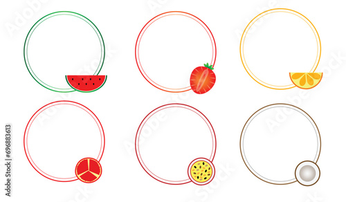 cute circle border frame illustration clipart for kids or worksheet with fruit decoration