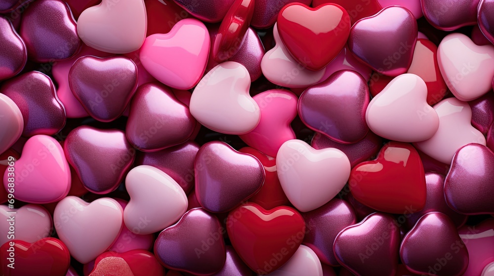 pink and red heart shaped candies in the style of detailed texture background