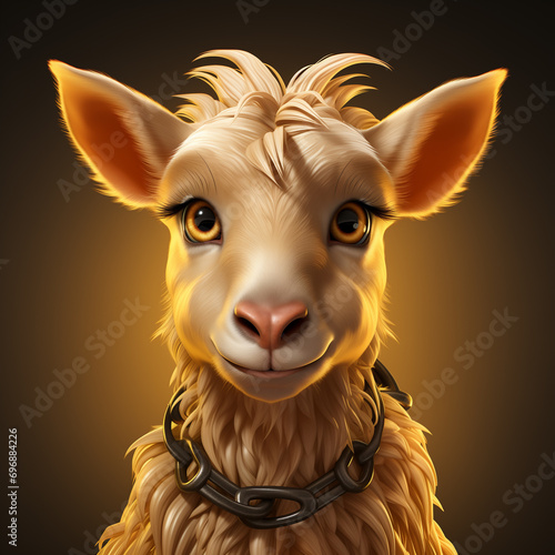 Cute and funny goat avatar. Smiling goat character. Funny baby goat mugshot. Goat icon.  