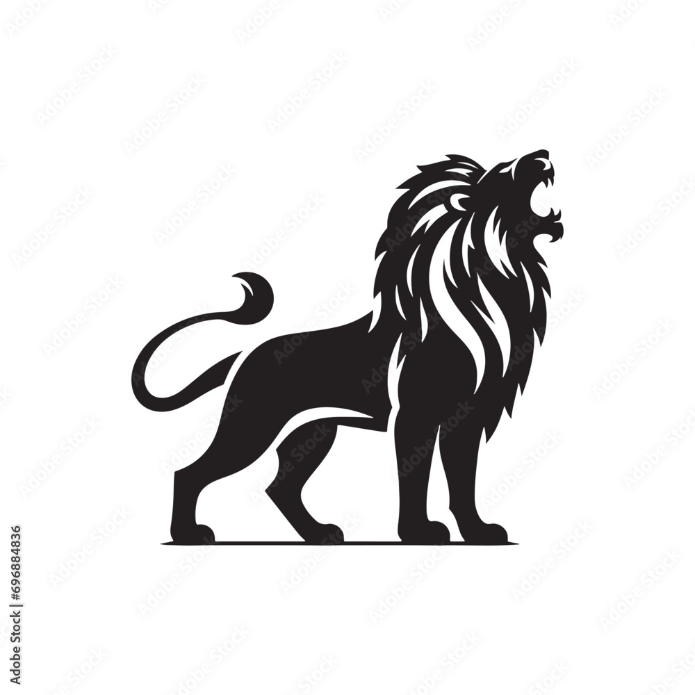 Obraz premium Lion Roaring Silhouette: Fierce Roar's Shadow, Bold Mane Outlined, Jungle Sovereign in Darkened Majesty - Roaring Lion Silhouette 