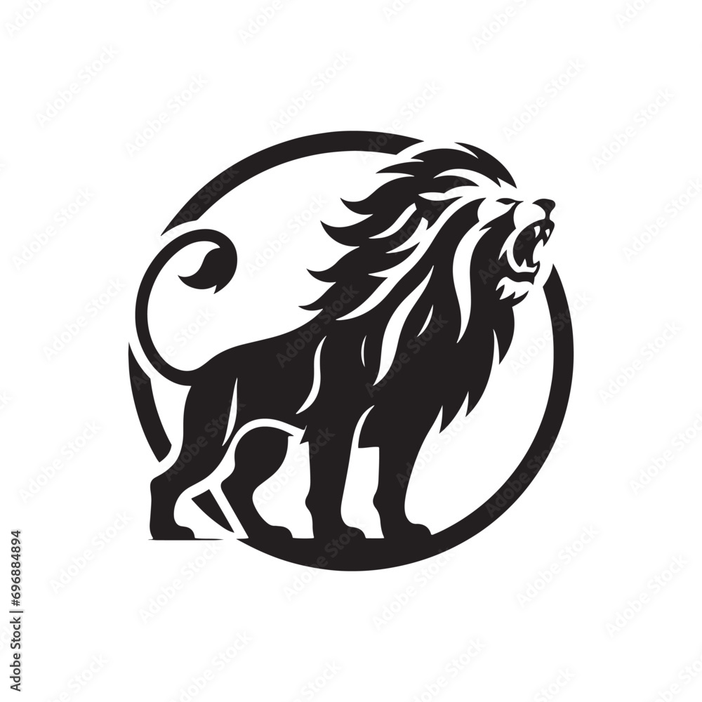 Roaring Lion Silhouette: Jungle King's Majesty, Bold Mane Outlined, Fierce Roar Echoing in Darkened Form - Lion Roaring Silhouette
