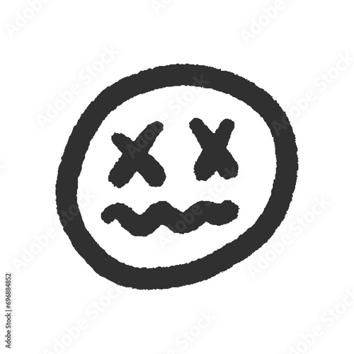 苦しい･疲れた表情の手書きの顔文字 - シンプルな線画の絵文字のデザイン素材